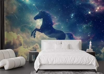 Nice abstract background unicorn galaxy light with stars and clouds Wall mural