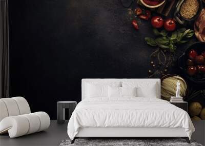 Nice Italian food background on dark Wall mural