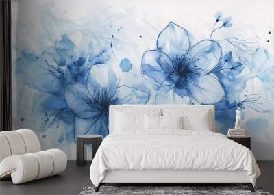 very beautiful abstract blue watercolor flower drawing Wall mural