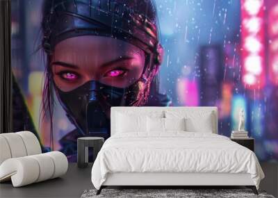 Deadly mysterious modern ninja female character AI generated image Wall mural