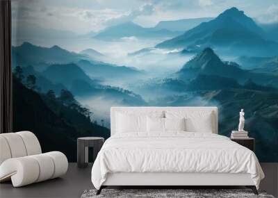 Mountain views with green nature in Indonesia, Indonesian nature wallpaper AI generated image Wall mural