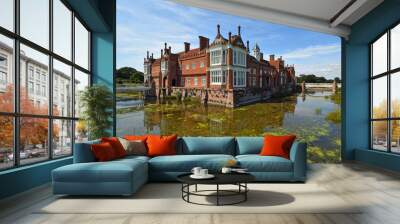 Helmingham Hall with moat bridges and reflections. Wall mural