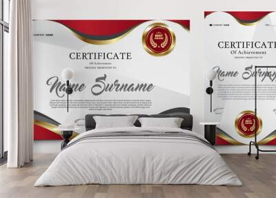 certificate with modern background of red and gold colors. graduation design elements, best employees and others. Wall mural