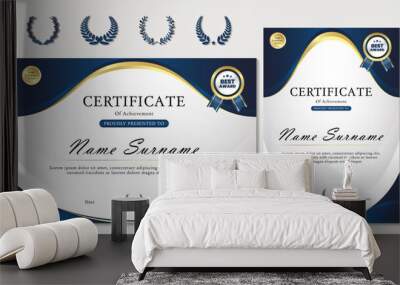 Luxury gold darkblue theme certificate design template combined award icon set Wall mural