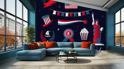 USA celebration national symbols set for independence day Wall mural