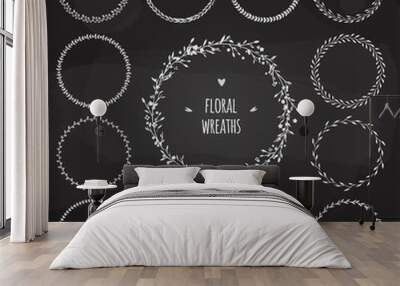 rustic floral wreaths on blackboard Wall mural