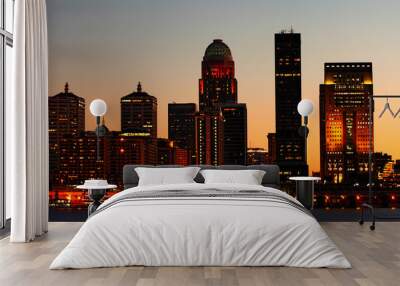 Panorama of Louisville night skyline across the Ohio River Wall mural