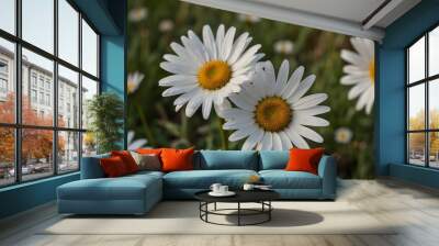 A dialogue between two daisies discussing their dreams in the meadow  ai_generated Wall mural