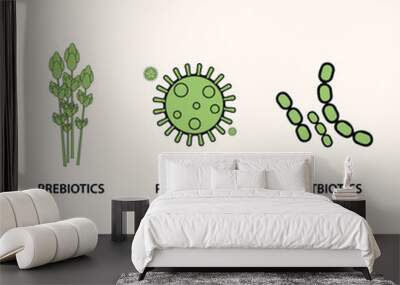 Prebiotics, probiotics, and postbiotics vector illustration. Wall mural