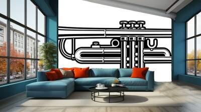 black and white illustration of trumpet Wall mural