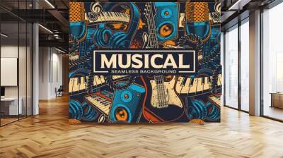 Musical seamless background with different insrtuments Wall mural