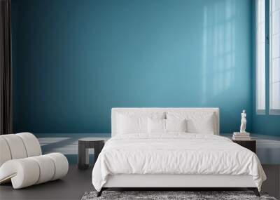 Minimalistic empty blue room with sunlight streaming in through windows. Wall mural