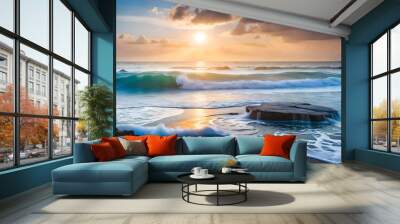 Sunset on the Beach (Ai Generative) Wall mural