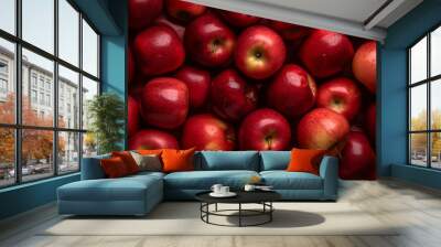 Top view of bright ripe fragrant red apples background Wall mural