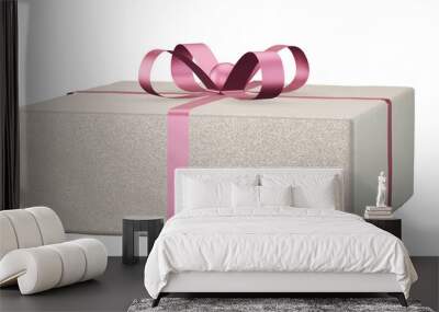 white gift box with pink ribbon Wall mural