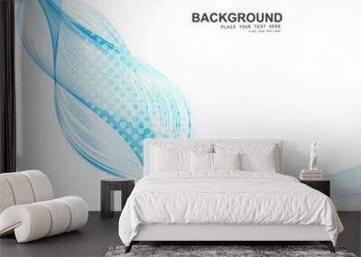 abstract blue business line wave vector whit background illustra Wall mural