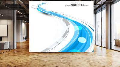 abstract bright blue colorful line stylish wave technology white Wall mural