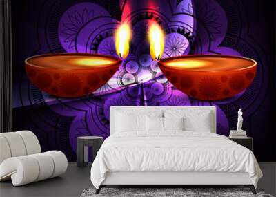 beautiful happy diwali diya hindu festival shiny background vect Wall mural