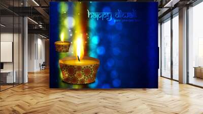 beautiful happy diwali greeting card blue colorful vector backgr Wall mural