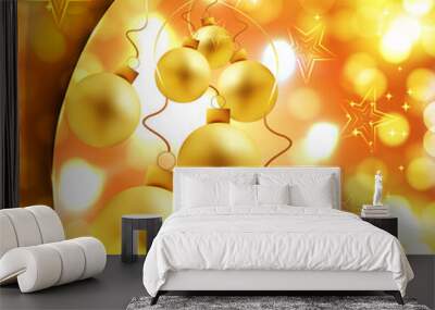 merry christmas background with shiny golden colorful balls vect Wall mural