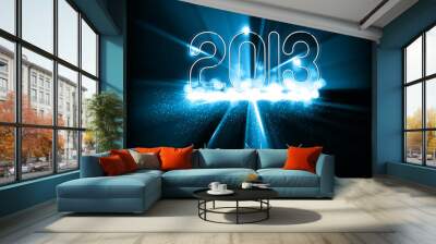 new year 2013 background for shiny swirl blue wave colorful vect Wall mural