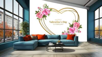 Valentine's day invitation card with decorative flowers design Wall mural