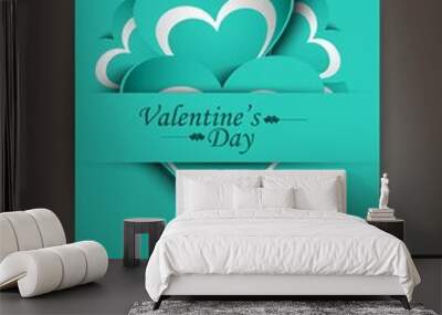 Valentines day blue brochure heart card colorful background illu Wall mural