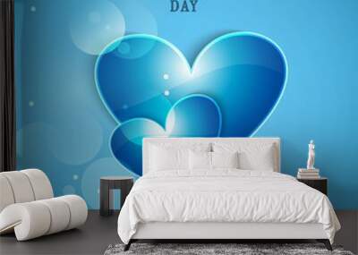 valentines day blue heart greeting card colorful background vect Wall mural