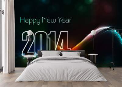 Vector Beautiful elegant colorful new year 2014 card wave backgr Wall mural