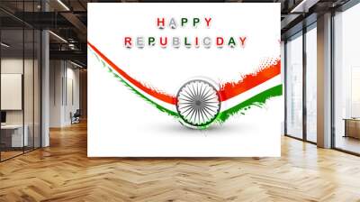 vector indian flag grunge wave style tricolor republic day desig Wall mural