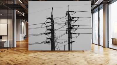 silhouetted black and white electricity transmission pylon high voltage electric transmission tower Wall mural