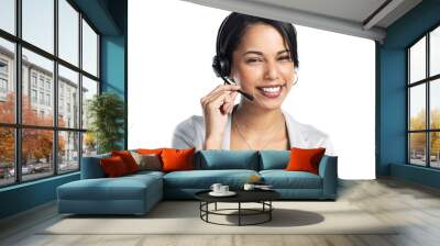 PNG Studio shot of a confident young businesswoman using a headset against a grey background Wall mural