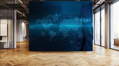 AI. Businessman touch artificial intelligence structure global network. Artificial intelligence has transformed global connected businesses, enabling them to leverage data effectively. Wall mural