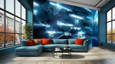 Businessman holding InsurTech connection on digital networking and data-driven risk management, Business strategy and growth, efficiency, customer experience, Technology and global reach. Wall mural