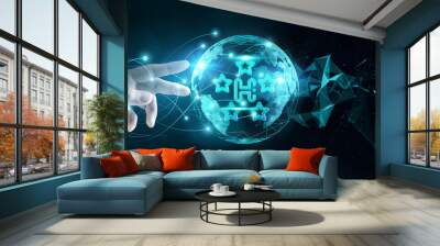 Businessman touch global networks and hosting service connections with ease and efficiency. Wall mural