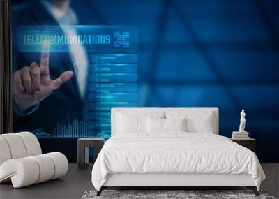 businessman touch the telecommunications industry, searching for telecommunication services and netw Wall mural