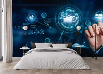 Data science analytics and the development of programming algorithm processes for digital marketing and social networks, AI, science, innovation, and technology for future global business. Wall mural