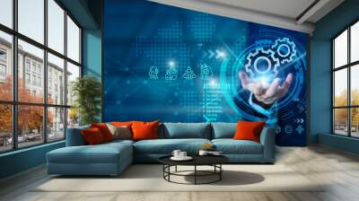 Robotic Automation (RPA) technology to automate business tasks with AI. Concept with experts setting up automated software. Digital transformation and change management. Wall mural