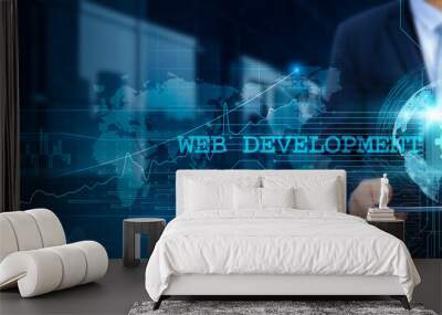 Web development, in the futuristic era of technology and business, has become an integral part of the modern landscape. Businessmen use tablets and synchronize with the structure of web applications. Wall mural