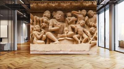 Beautiful sculptures on the wall of Khajuraho Temples, Khajuraho, Madhya Pradesh, India, Asia. Wall mural