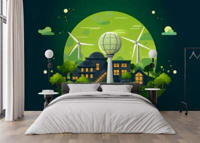 illustration of a green energy in the night Wall mural