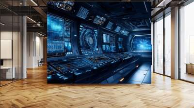 futuristic control room with advanced digital displays and technology Wall mural