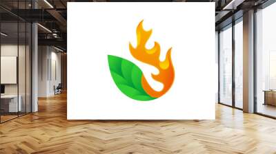 green leaf fire flame logo. nature energy symbol Wall mural