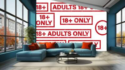 Adult only warning red stamp set. 18+ adults only rubber Stamp vector illustration Wall mural