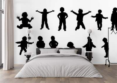 Little boy silhouette, Vector silhouette of children, children standing silhouettes Wall mural