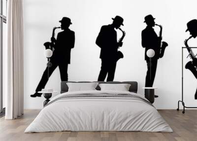 Man with saxophone silhouette, jazz musician, silhouette of saxophonist Wall mural