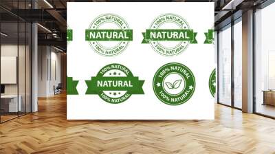 Natural product, only natural ingredients stamp, organic product icon, eco emblem, green label Wall mural