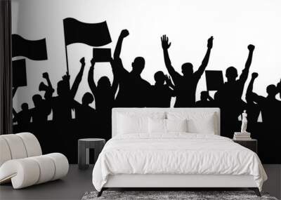 Protesters, enraged crowd of people silhouette Wall mural