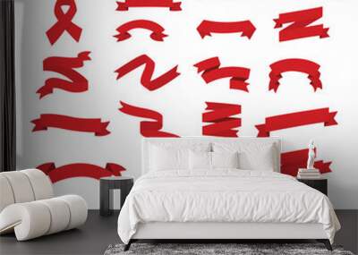 Red beautiful ribbon vector, banner ribbon vector set. Flat banner ribbon for decorative design Wall mural