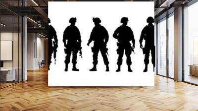 Soldier and Army Force Silhouettes, Soldier, army silhouettes. Army soldiers with gun silhouette Wall mural